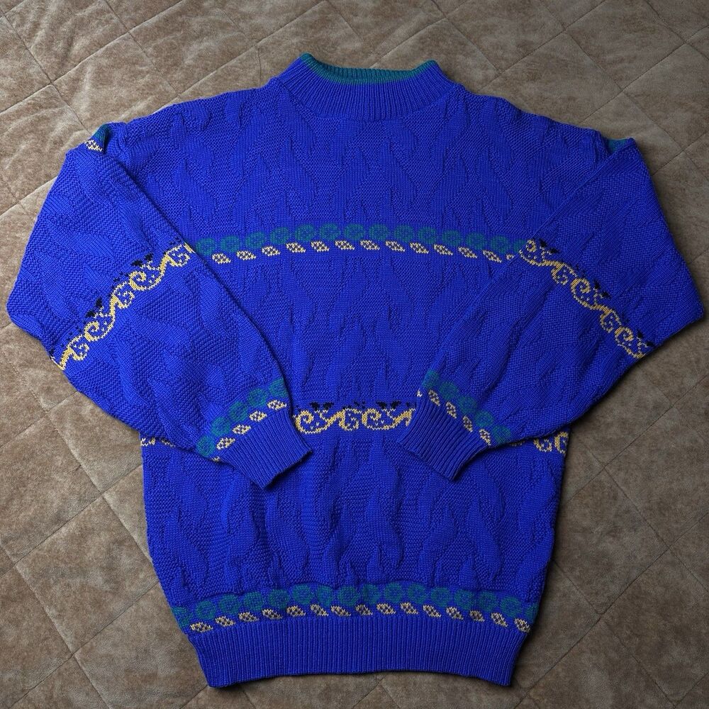 Vtg American Pride Sweater Mens Medium Purple Textured Knit Made In USA Acrylic